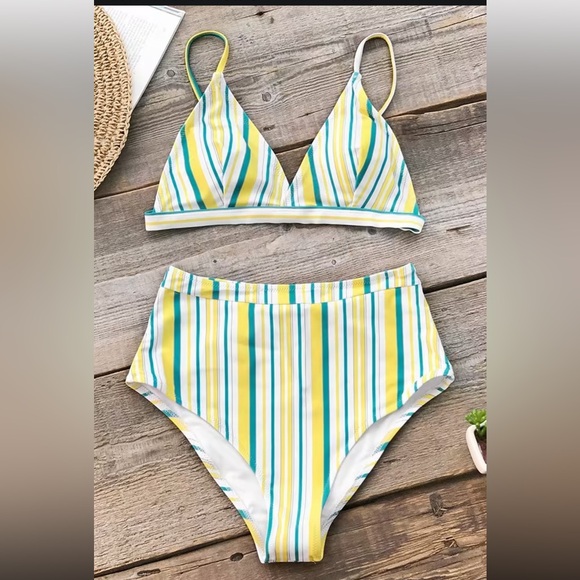 Cupshe Yellow White And Blue Stripe Bikini - Picture 2 of 6